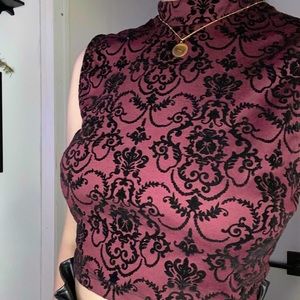 Burgundy Mock Neck Velvet Crop Top